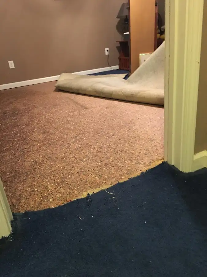 Carpet pad removal revealing water damage during Drying & Dehumidification in Pooler