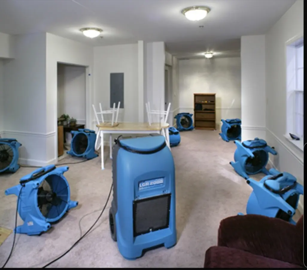Air movers and dehumidifier setup for Water Damage Restoration in Pooler